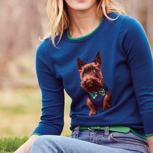 EUC LANDS' END  Women´s Cotton Dapper Scottie Terrier Dog Knit Top Sweater S 6-8